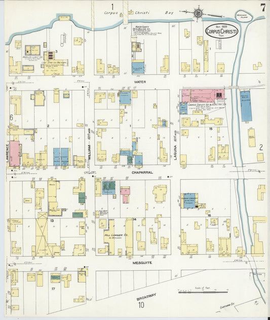 Sanborn Fire Insurance Map from Corpus Christi, Nueces County, Texas (1909), Sheet #0007 - Historic Sanborn Fire Insurance Map Print, vintage old map wall art, antique decor, genealogy gift, Texas Texas map