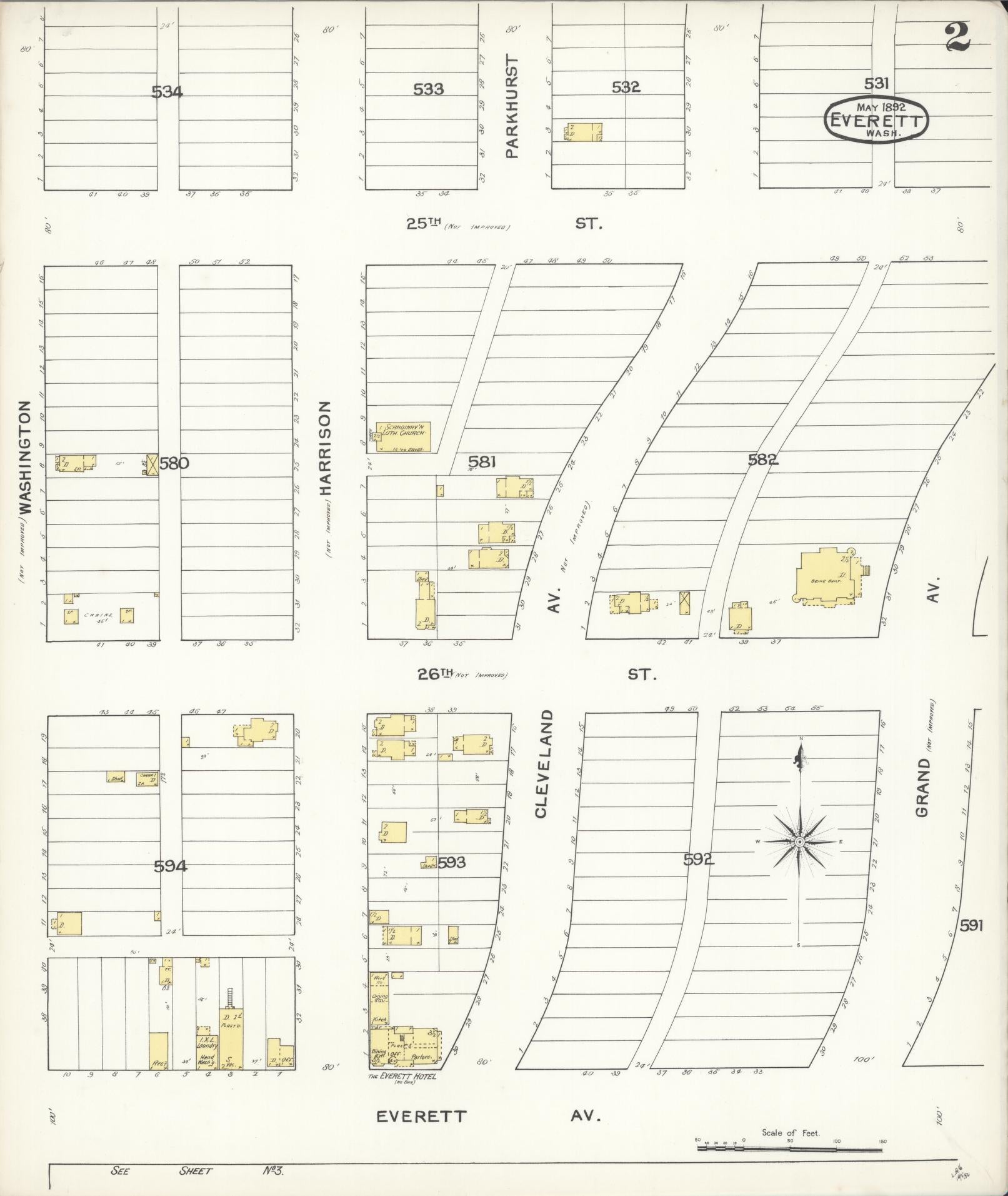 Sanborn Fire Insurance Map from Everett, Snohomish County, Washington (1892), Sheet #0002 - Historic Sanborn Fire Insurance Map Print, vintage old map wall art, antique decor, genealogy gift, Washington Washington map