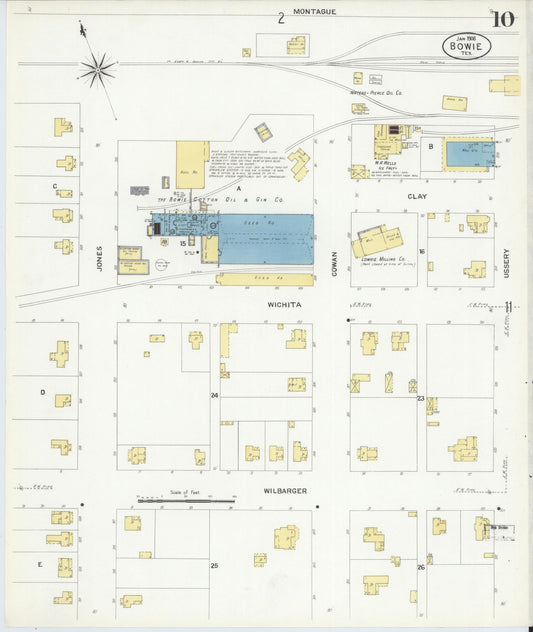 Sanborn Fire Insurance Map from Bowie, Montague County, Texas (1908), Sheet #0010 - Historic Sanborn Fire Insurance Map Print, vintage old map wall art, antique decor, genealogy gift, Texas Texas map