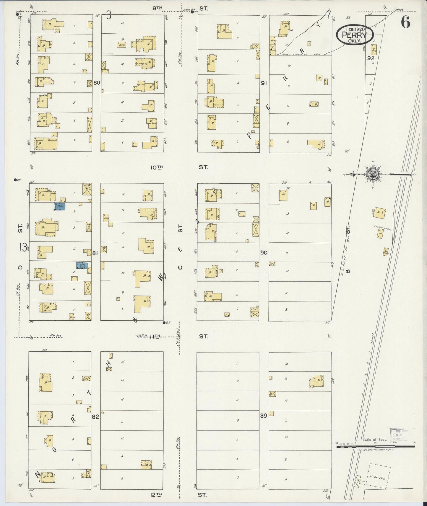 Sanborn Fire Insurance Map from Perry, Noble County, Oklahoma (1920), Sheet #0006 - Complete Map Set gallery image, historic Sanborn map, vintage wall art, Oklahoma Oklahoma