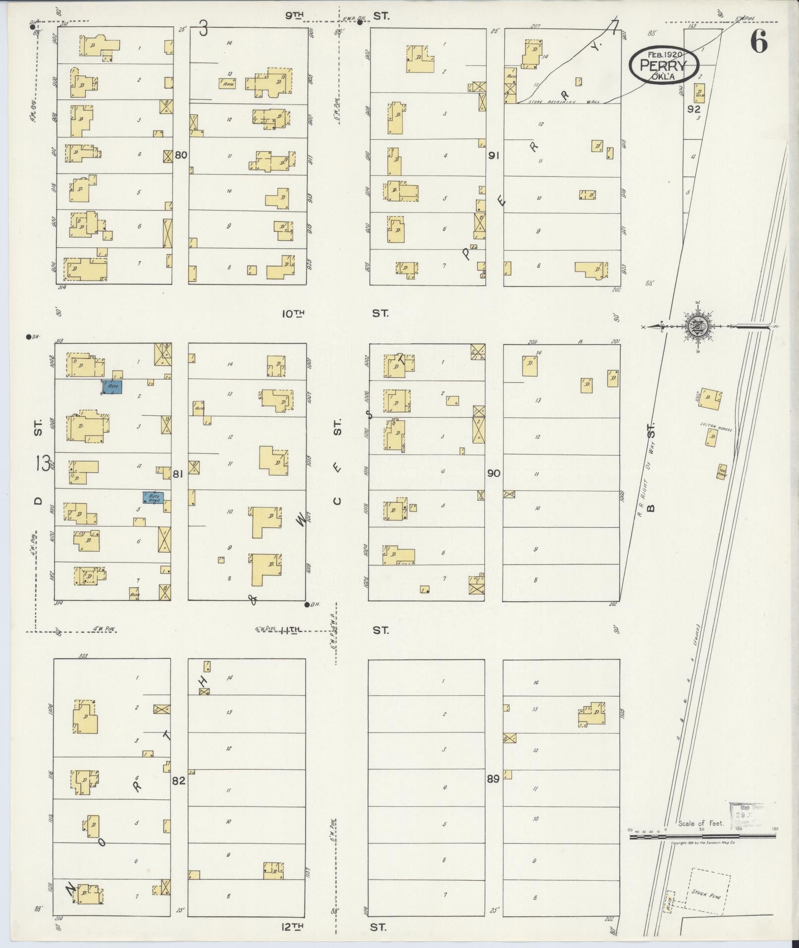 Sanborn Fire Insurance Map from Perry, Noble County, Oklahoma (1920), Sheet #0006 - Complete Map Set gallery image, historic Sanborn map, vintage wall art, Oklahoma Oklahoma