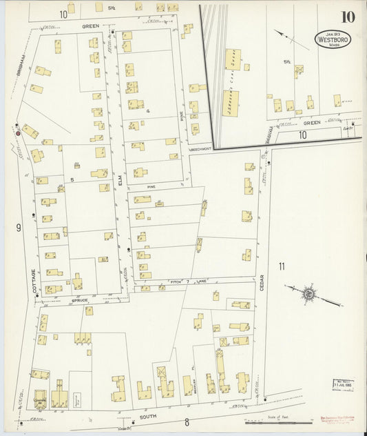 Sanborn Fire Insurance Map from Westboro, Worcester County, Massachusetts (1913), Sheet #0010 - Historic Sanborn Fire Insurance Map Print, vintage old map wall art, antique decor, genealogy gift, Massachusetts Massachusetts map