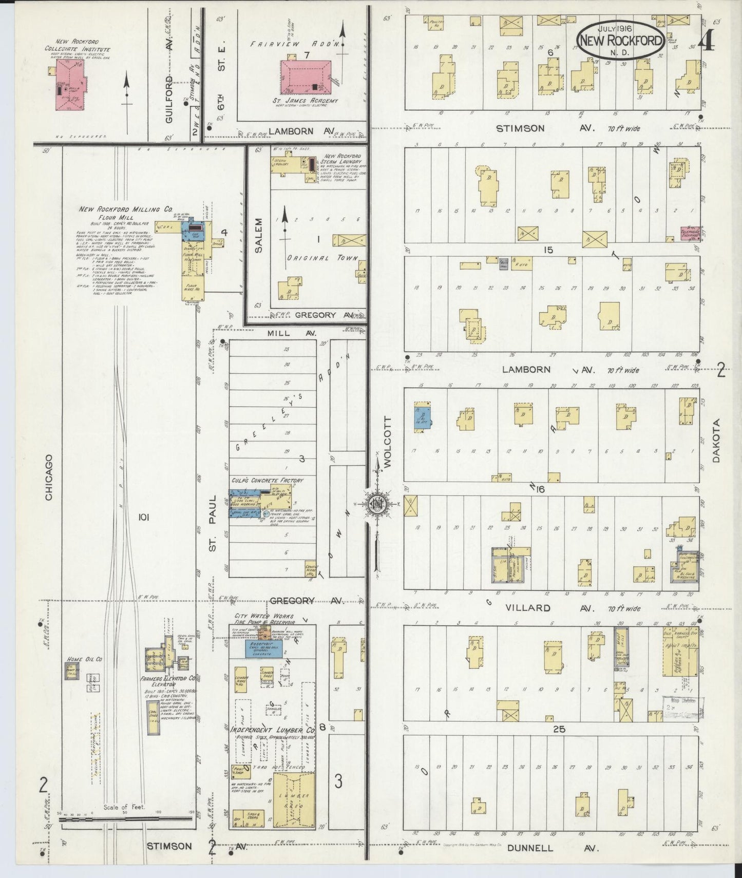 Sanborn Fire Insurance Map from New Rockford, Eddy County, North Dakota (1916), Sheet #0004 - Complete Map Set gallery image, historic Sanborn map, vintage wall art, North Dakota North Dakota