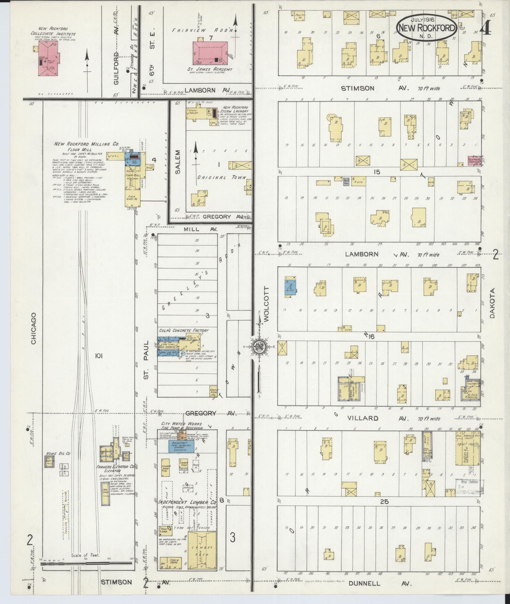 Sanborn Fire Insurance Map from New Rockford, Eddy County, North Dakota (1916), Sheet #0004 - Complete Map Set gallery image, historic Sanborn map, vintage wall art, North Dakota North Dakota