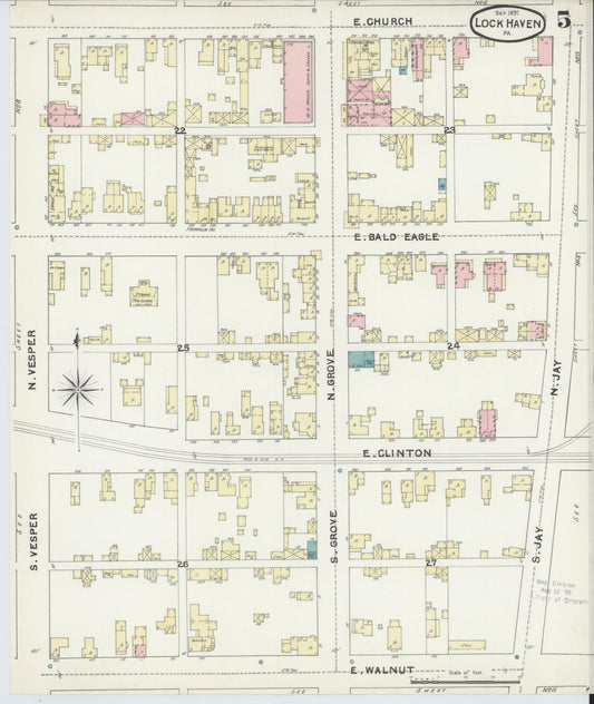 Sanborn Fire Insurance Map from Lock Haven, Clinton County, Pennsylvania (1891), Sheet #0005 - Historic Sanborn Fire Insurance Map Print, vintage old map wall art, antique decor, genealogy gift, Pennsylvania Pennsylvania map