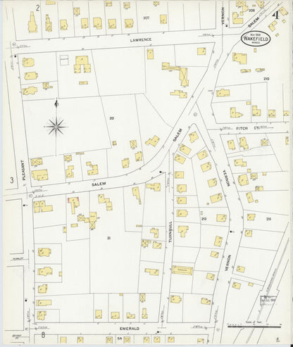 Sanborn Fire Insurance Map from Wakefield, Middlesex County, Massachusetts (1909), Sheet #0004 - Historic Sanborn Fire Insurance Map Print, vintage old map wall art, antique decor, genealogy gift, Massachusetts Massachusetts map