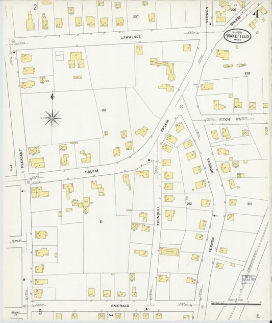 Sanborn Fire Insurance Map from Wakefield, Middlesex County, Massachusetts (1909), Sheet #0004 - Historic Sanborn Fire Insurance Map Print, vintage old map wall art, antique decor, genealogy gift, Massachusetts Massachusetts map