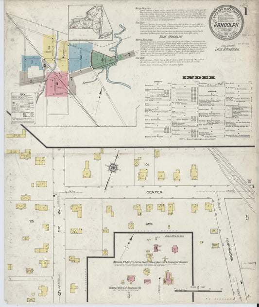 Sanborn Fire Insurance Map from Randolph, Cattaraugus County, New York (1913), Sheet #0001 - Historic Sanborn Fire Insurance Map Print, vintage old map wall art, antique decor, genealogy gift, New York New York map