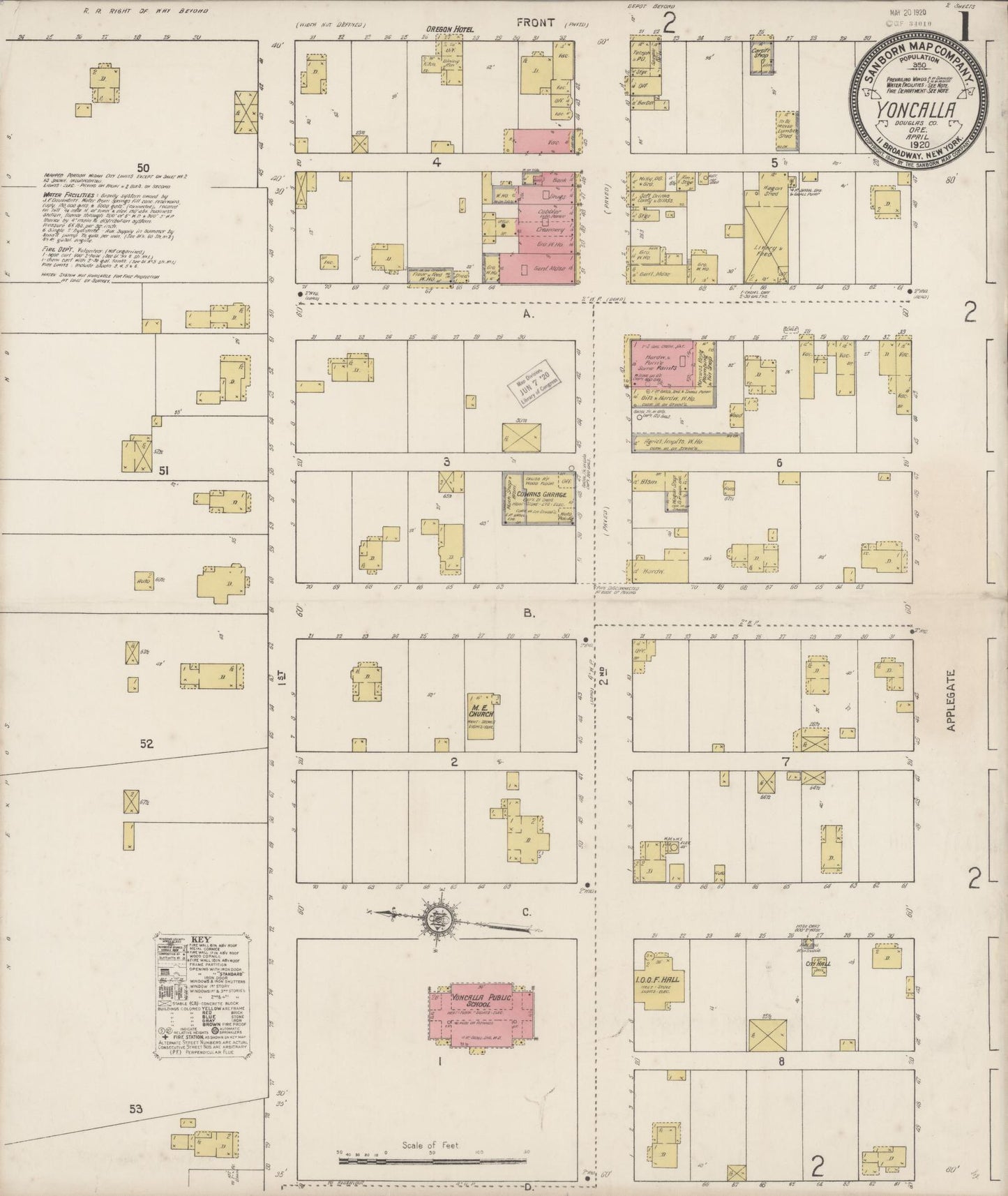 Sanborn Fire Insurance Map from Yoncalla, Douglas County, Oregon (1920), Sheet #0001 - Historic Sanborn Fire Insurance Map Print, vintage old map wall art, antique decor, genealogy gift, Oregon Oregon map