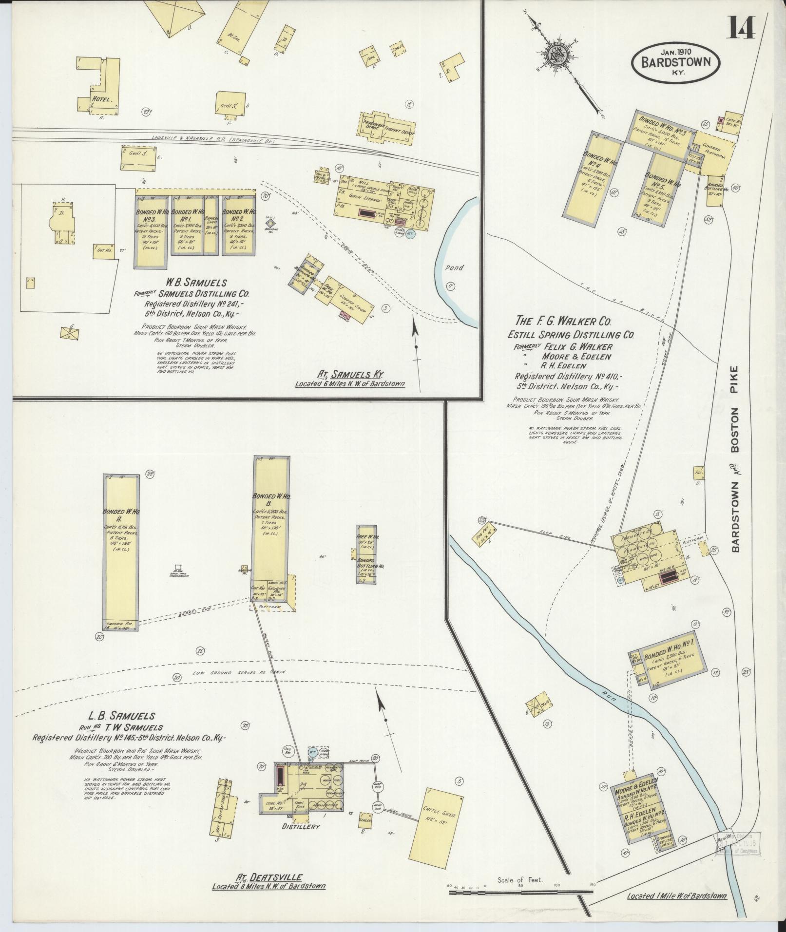 Sanborn Fire Insurance Map from Bardstown, Nelson County, Kentucky (1910), Sheet #0014 - Complete Map Set gallery image, historic Sanborn map, vintage wall art, Kentucky Kentucky