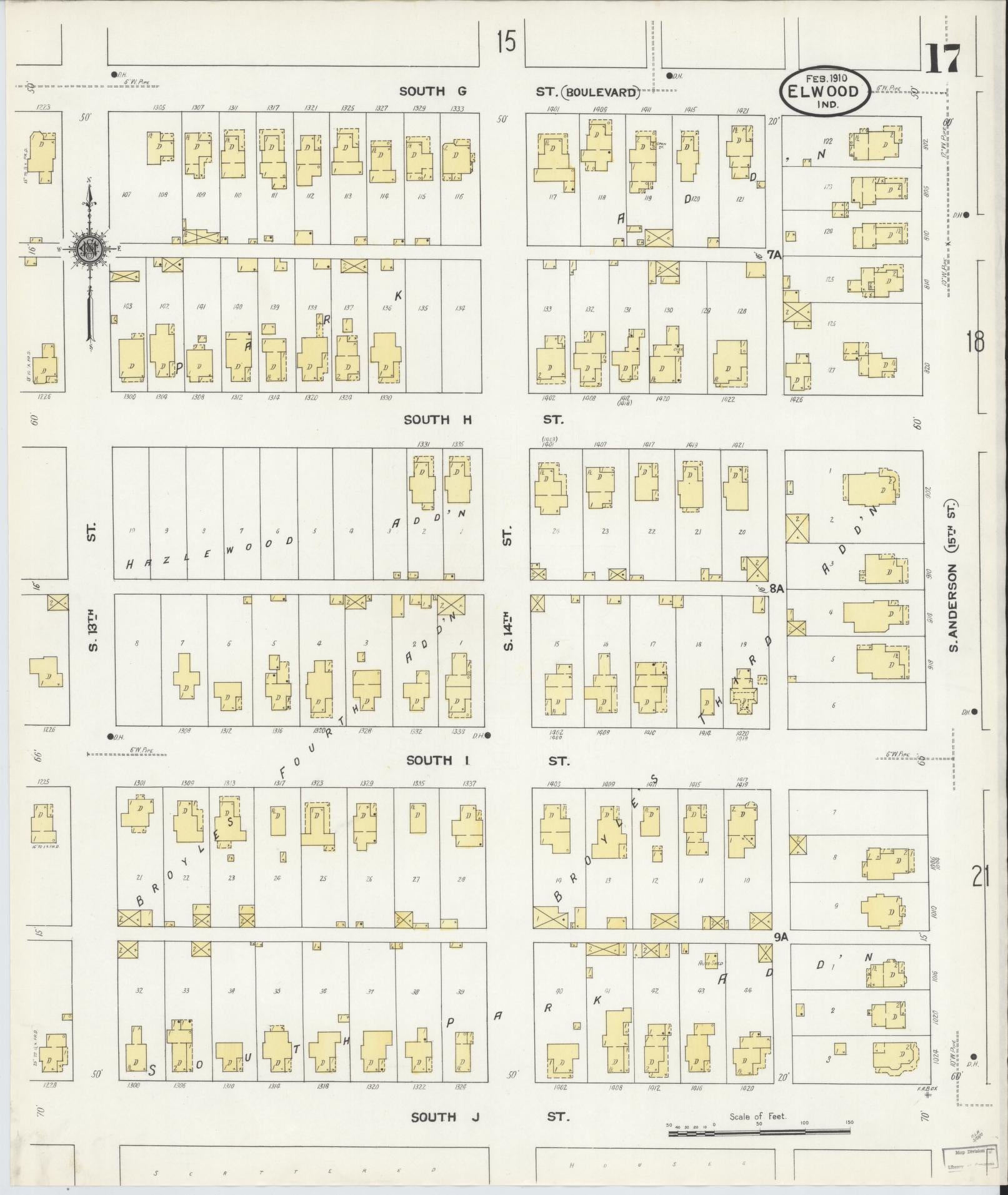 Sanborn Fire Insurance Map from Elwood, Madison County, Indiana (1910), Sheet #0017 - Complete Map Set gallery image, historic Sanborn map, vintage wall art, Indiana Indiana