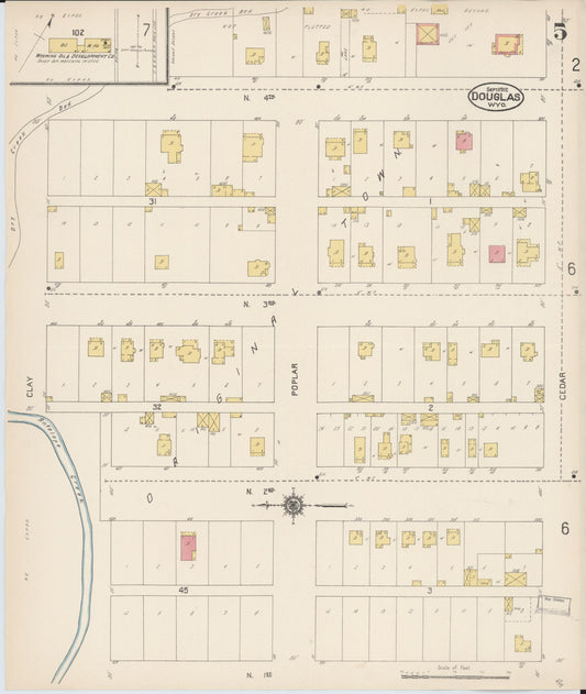 Sanborn Fire Insurance Map from Douglas, Converse County, Wyoming (1912), Sheet #0005 - Historic Sanborn Fire Insurance Map Print, vintage old map wall art, antique decor, genealogy gift, Wyoming Wyoming map