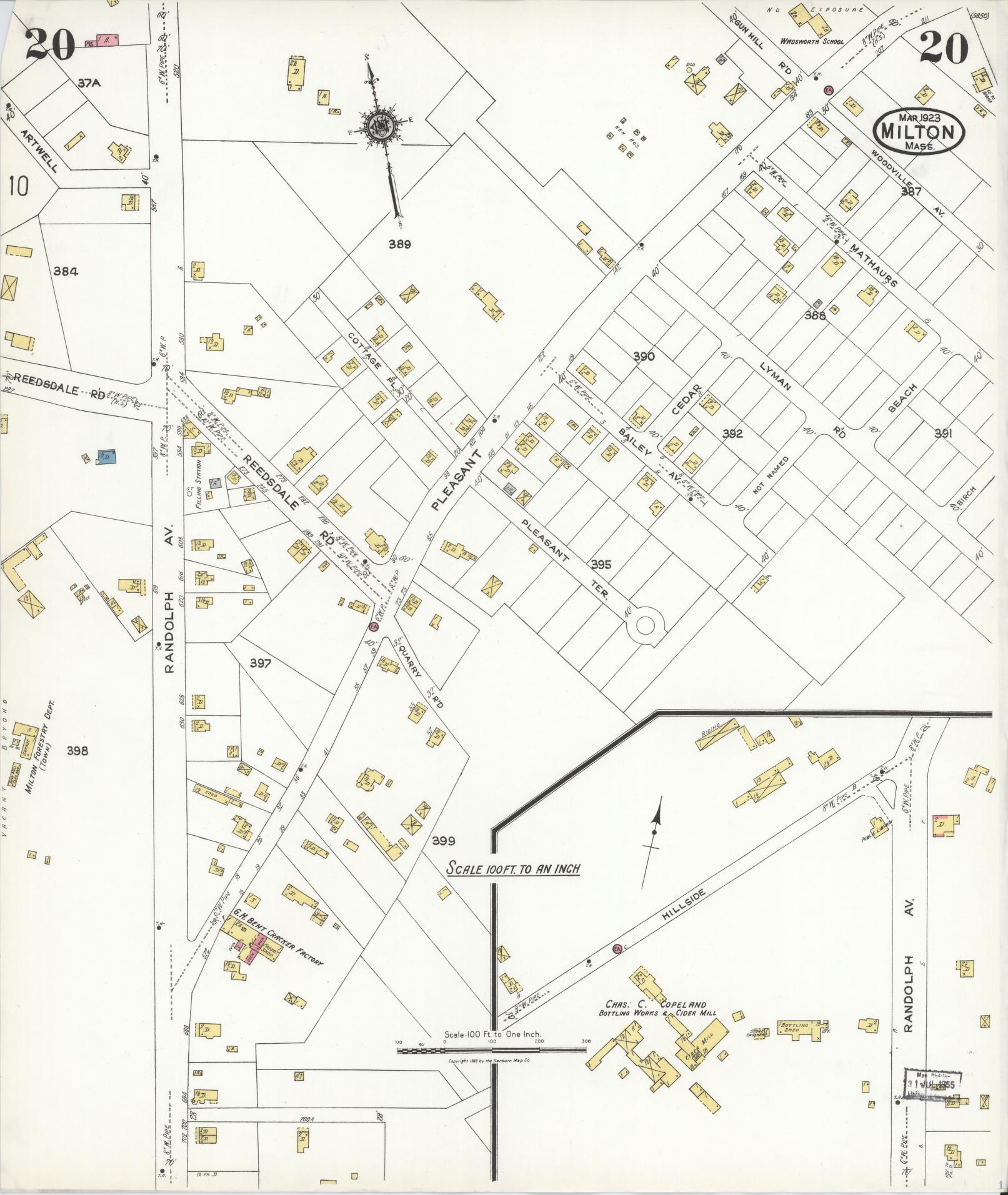 Sanborn Fire Insurance Map from Milton, Norfolk County, Massachusetts (1923), Sheet #0020 - Complete Map Set gallery image, historic Sanborn map, vintage wall art, Massachusetts Massachusetts