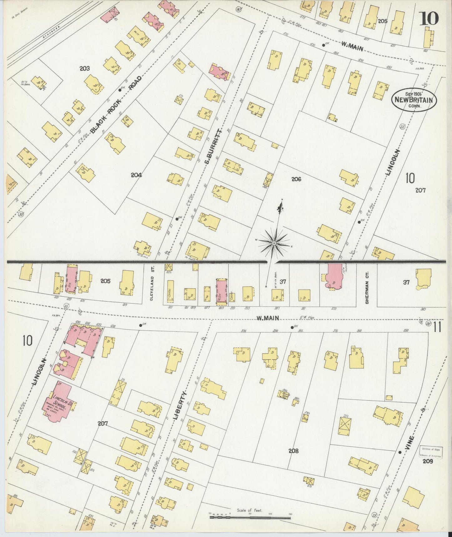 Sanborn Fire Insurance Map from New Britain, Hartford County, Connecticut (1901), Sheet #0010 - Complete Map Set gallery image, historic Sanborn map, vintage wall art, Connecticut Connecticut