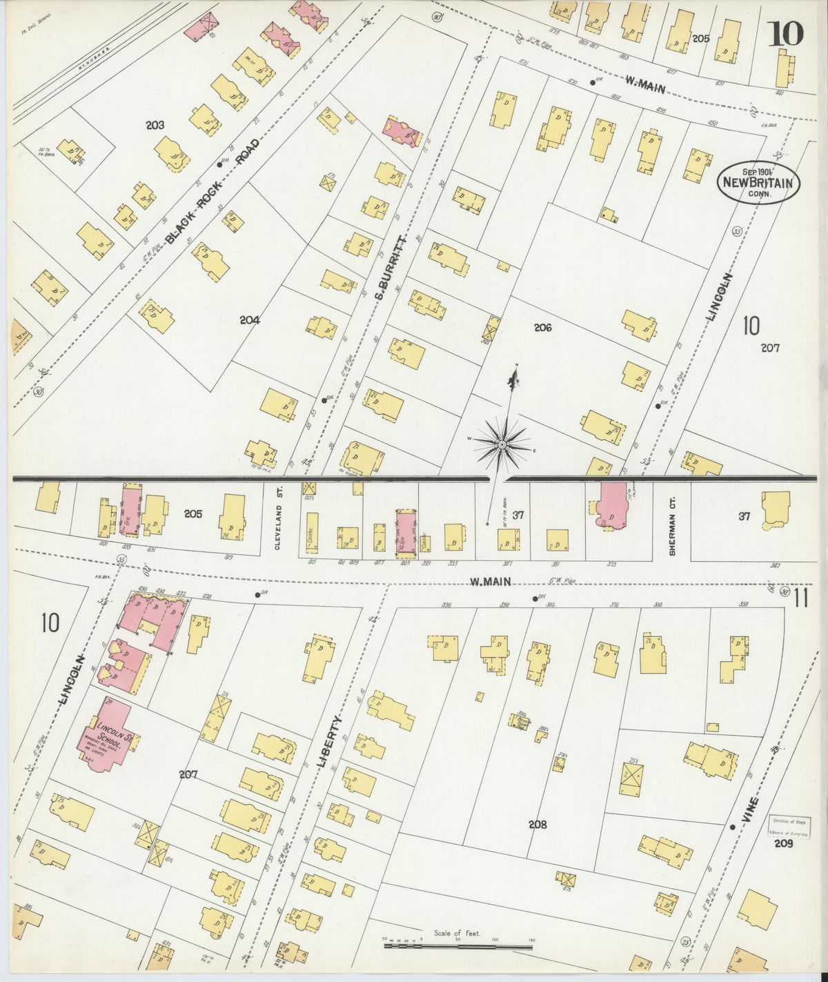 Sanborn Fire Insurance Map from New Britain, Hartford County, Connecticut (1901), Sheet #0010 - Complete Map Set gallery image, historic Sanborn map, vintage wall art, Connecticut Connecticut
