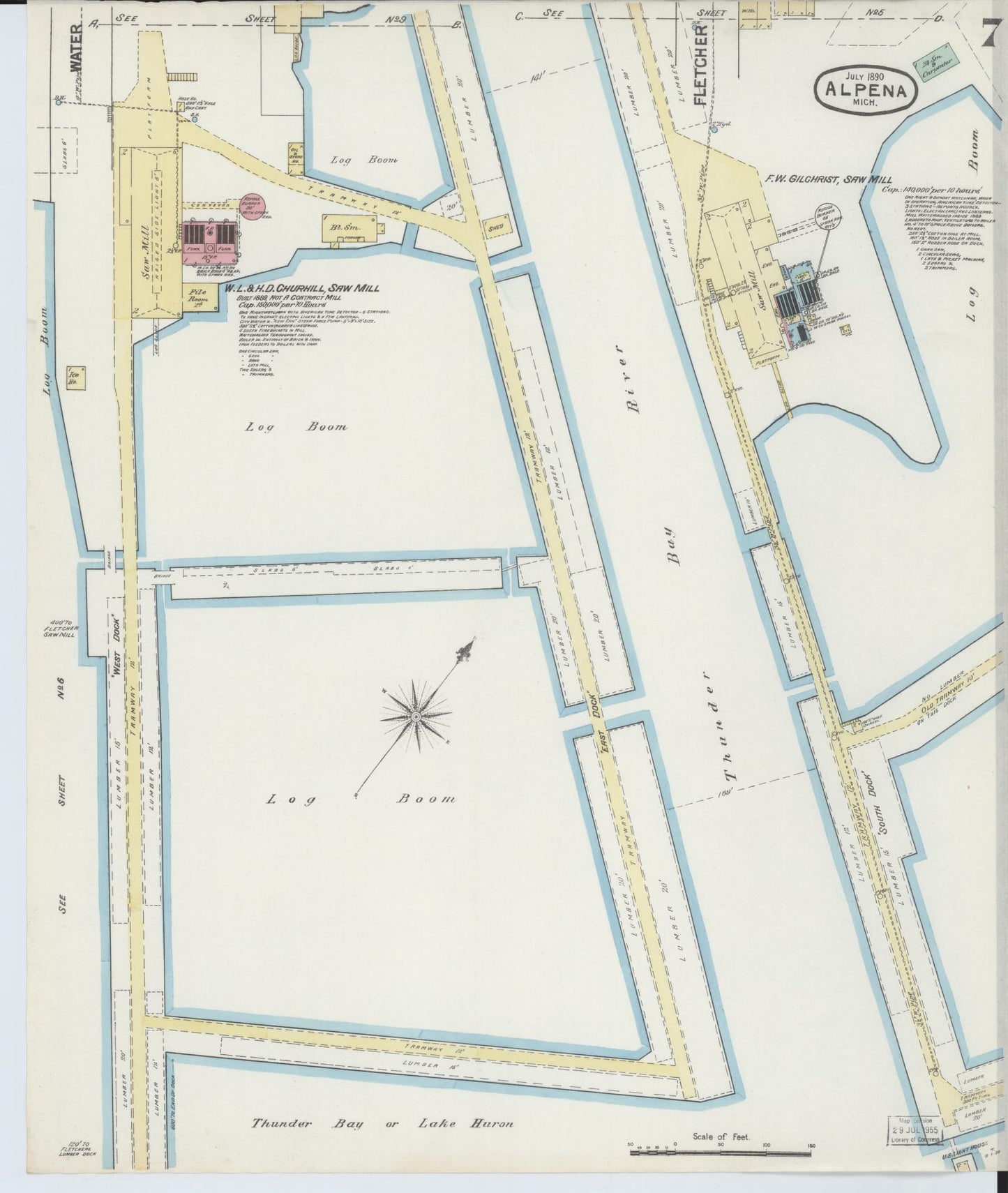 Sanborn Fire Insurance Map from Alpena, Alpena County, Michigan (1890), Sheet #0007 - Historic Sanborn Fire Insurance Map Print, vintage old map wall art, antique decor, genealogy gift, Michigan Michigan map