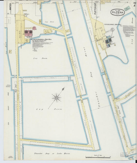 Sanborn Fire Insurance Map from Alpena, Alpena County, Michigan (1890), Sheet #0007 - Historic Sanborn Fire Insurance Map Print, vintage old map wall art, antique decor, genealogy gift, Michigan Michigan map