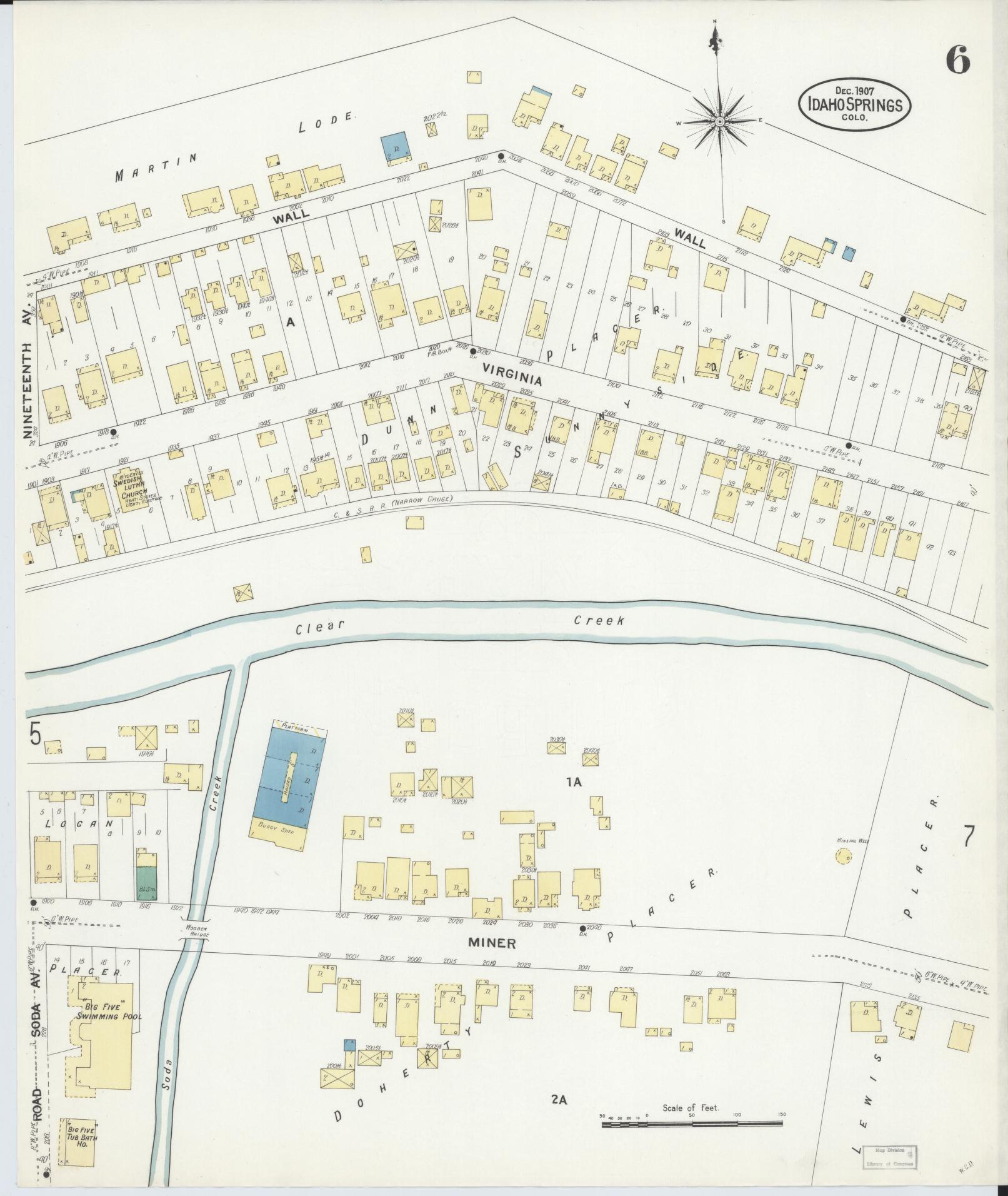 Sanborn Fire Insurance Map from Idaho Springs, Clear Creek County, Colorado (1907), Sheet #0006 - Historic Sanborn Fire Insurance Map Print, vintage old map wall art, antique decor, genealogy gift, Colorado Colorado map
