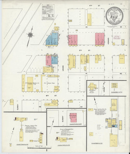 Sanborn Fire Insurance Map from Rule, Haskell County, Texas (1911), Sheet #0001 - Historic Sanborn Fire Insurance Map Print, vintage old map wall art, antique decor, genealogy gift, Texas Texas map