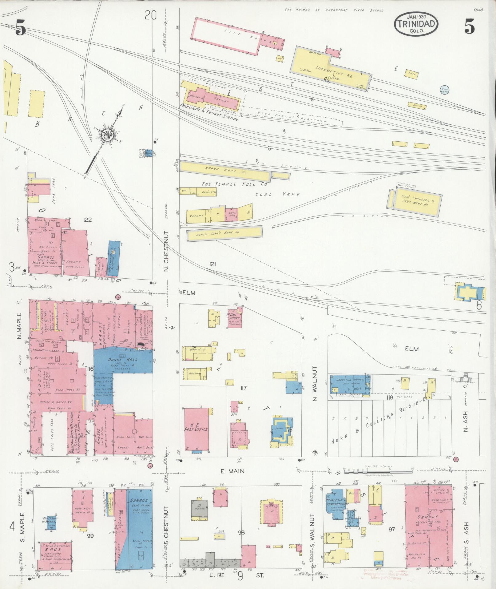 Sanborn Fire Insurance Map from Trinidad, Las Animas County, Colorado (1930), Sheet #0005 - Complete Map Set gallery image, historic Sanborn map, vintage wall art, Colorado Colorado