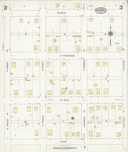 Sanborn Fire Insurance Map from Winters, Runnels County, Texas (1925), Sheet #0003 - Historic Sanborn Fire Insurance Map Print, vintage old map wall art, antique decor, genealogy gift, Texas Texas map