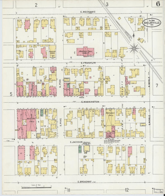 Sanborn Fire Insurance Map from Shelbyville, Shelby County, Indiana (1898), Sheet #0006 - Historic Sanborn Fire Insurance Map Print, vintage old map wall art, antique decor, genealogy gift, Indiana Indiana map