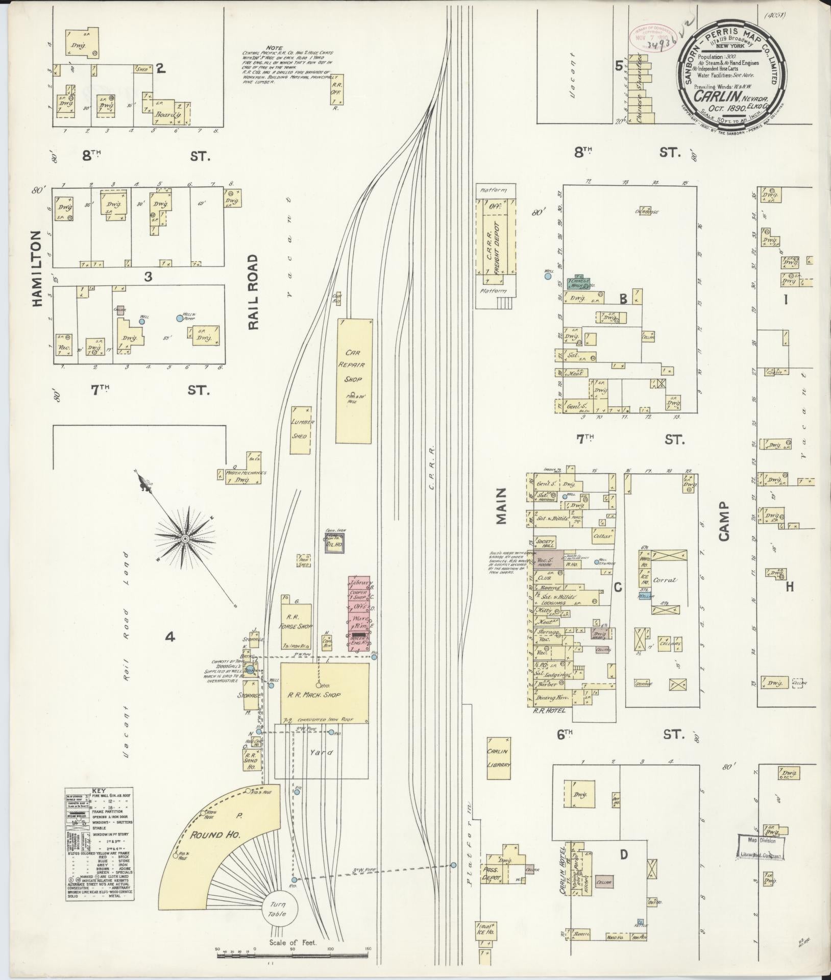 Sanborn Fire Insurance Map from Carlin, Elko County, Nevada (1890), Sheet #0001 - Historic Sanborn Fire Insurance Map Print, vintage old map wall art, antique decor, genealogy gift, Nevada Nevada map