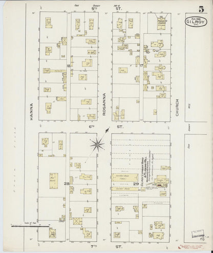 Sanborn Fire Insurance Map from Gilroy, Santa Clara County, California (1886), Sheet #0005 - Historic Sanborn Fire Insurance Map Print, vintage old map wall art, antique decor, genealogy gift, California California map
