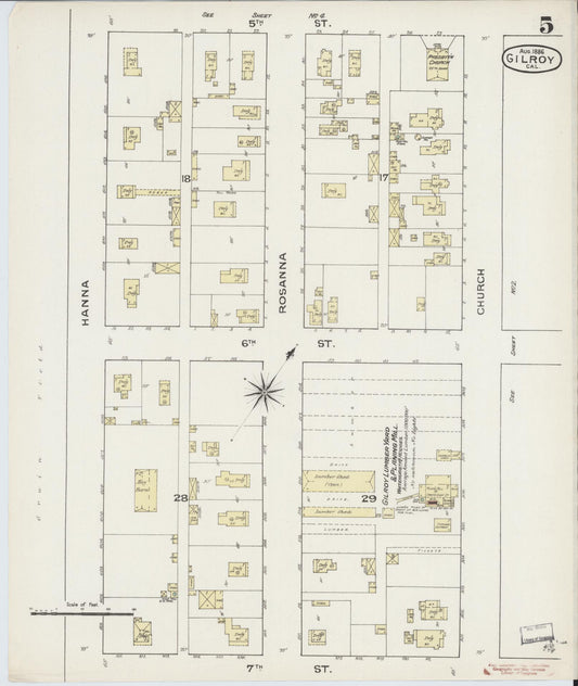 Sanborn Fire Insurance Map from Gilroy, Santa Clara County, California (1886), Sheet #0005 - Historic Sanborn Fire Insurance Map Print, vintage old map wall art, antique decor, genealogy gift, California California map