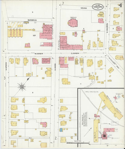 Sanborn Fire Insurance Map from Concord, Cabarrus County, North Carolina (1906), Sheet #0004 - Complete Map Set gallery image, historic Sanborn map, vintage wall art, North Carolina North Carolina