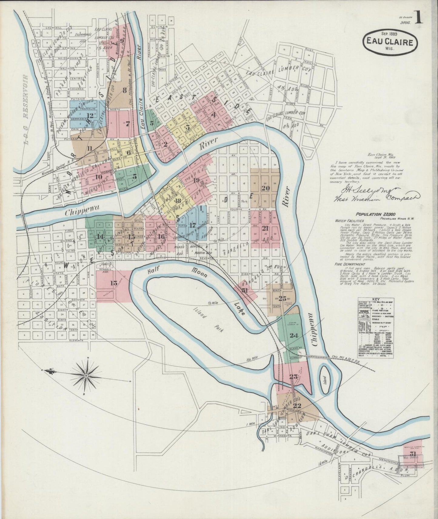 Sanborn Fire Insurance Map from Eau Claire, Eau Claire County, Wisconsin (1889), Sheet #0001 - Complete Map Set gallery image, historic Sanborn map, vintage wall art, Wisconsin Wisconsin