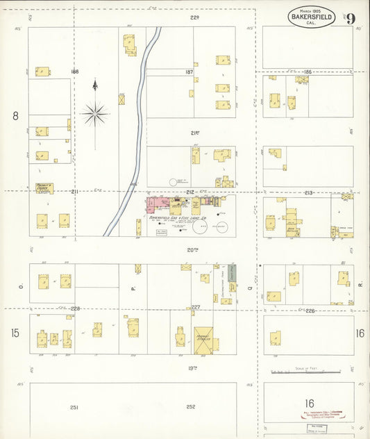 Sanborn Fire Insurance Map from Bakersfield, Kern County, California (1905), Sheet #0009 - Historic Sanborn Fire Insurance Map Print, vintage old map wall art, antique decor, genealogy gift, California California map