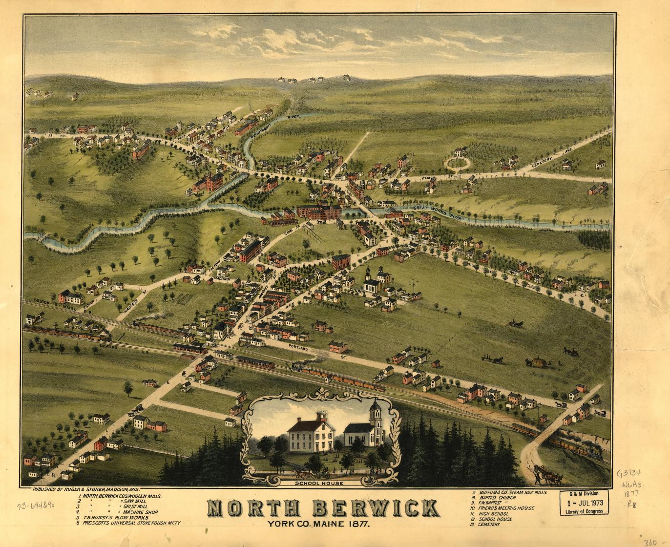 North Berwick, York Co., Maine 1877. (1877) – Historic Bird’s-Eye View Panorama Print