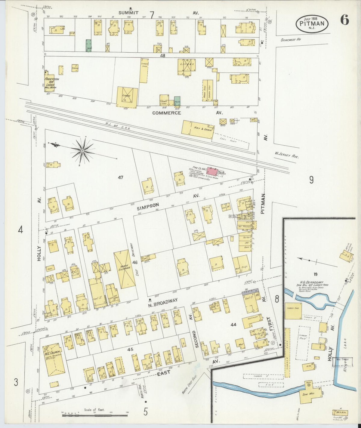 Sanborn Fire Insurance Map from Pitman, Gloucester County, New Jersey (1908), Sheet #0006 - Historic Sanborn Fire Insurance Map Print, vintage old map wall art, antique decor, genealogy gift, New Jersey New Jersey map