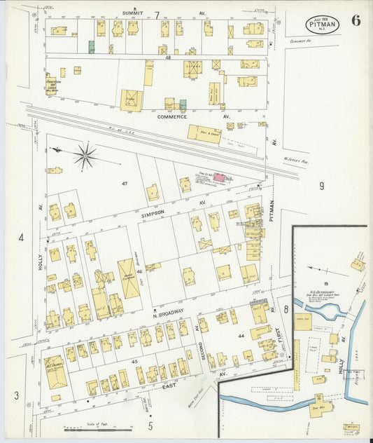 Sanborn Fire Insurance Map from Pitman, Gloucester County, New Jersey (1908), Sheet #0006 - Historic Sanborn Fire Insurance Map Print, vintage old map wall art, antique decor, genealogy gift, New Jersey New Jersey map