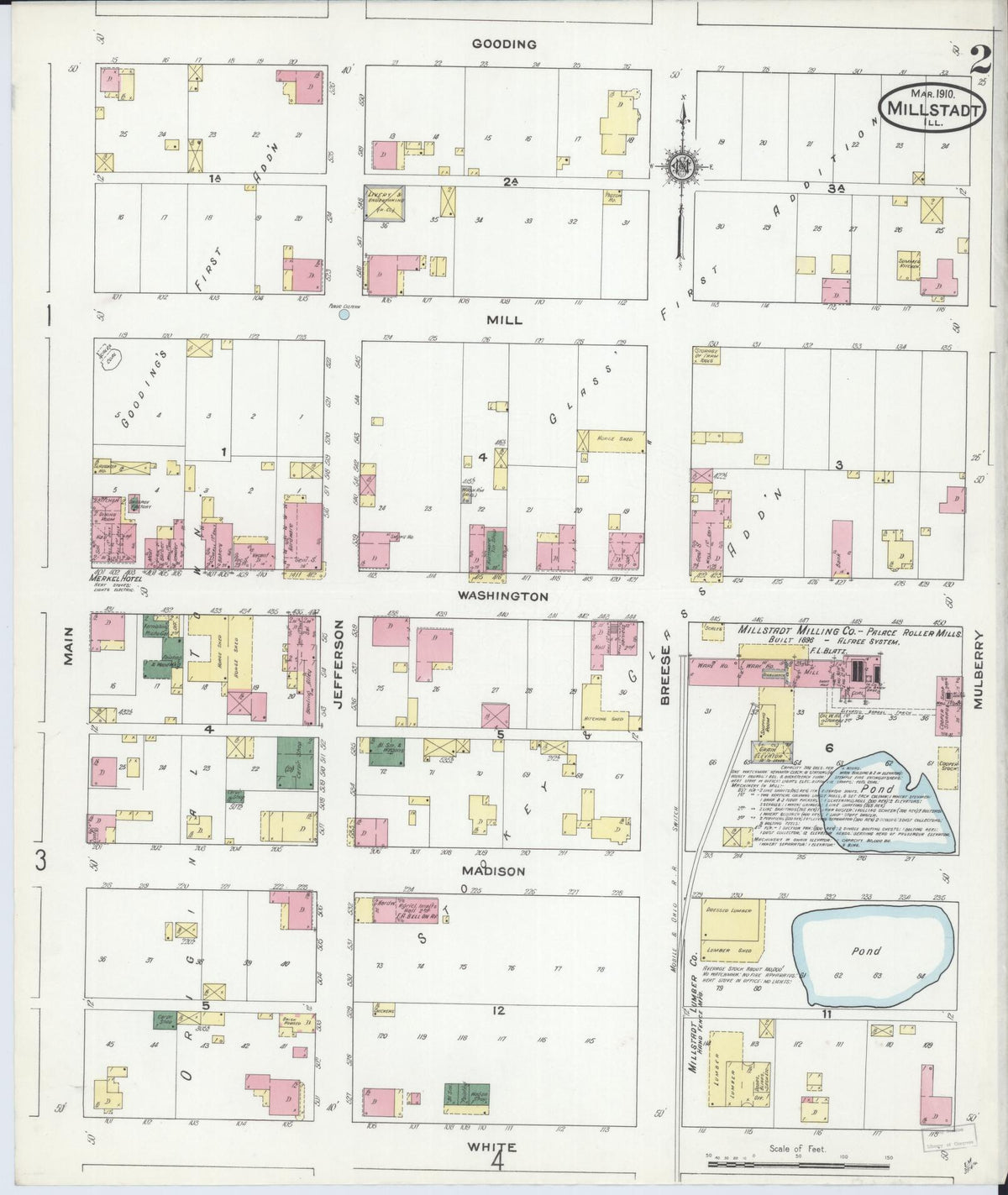 Sanborn Fire Insurance Map from Millstadt, Saint Clair County, Illinois (1910), Sheet #0002 - Historic Sanborn Fire Insurance Map Print, vintage old map wall art, antique decor, genealogy gift, Illinois Illinois map