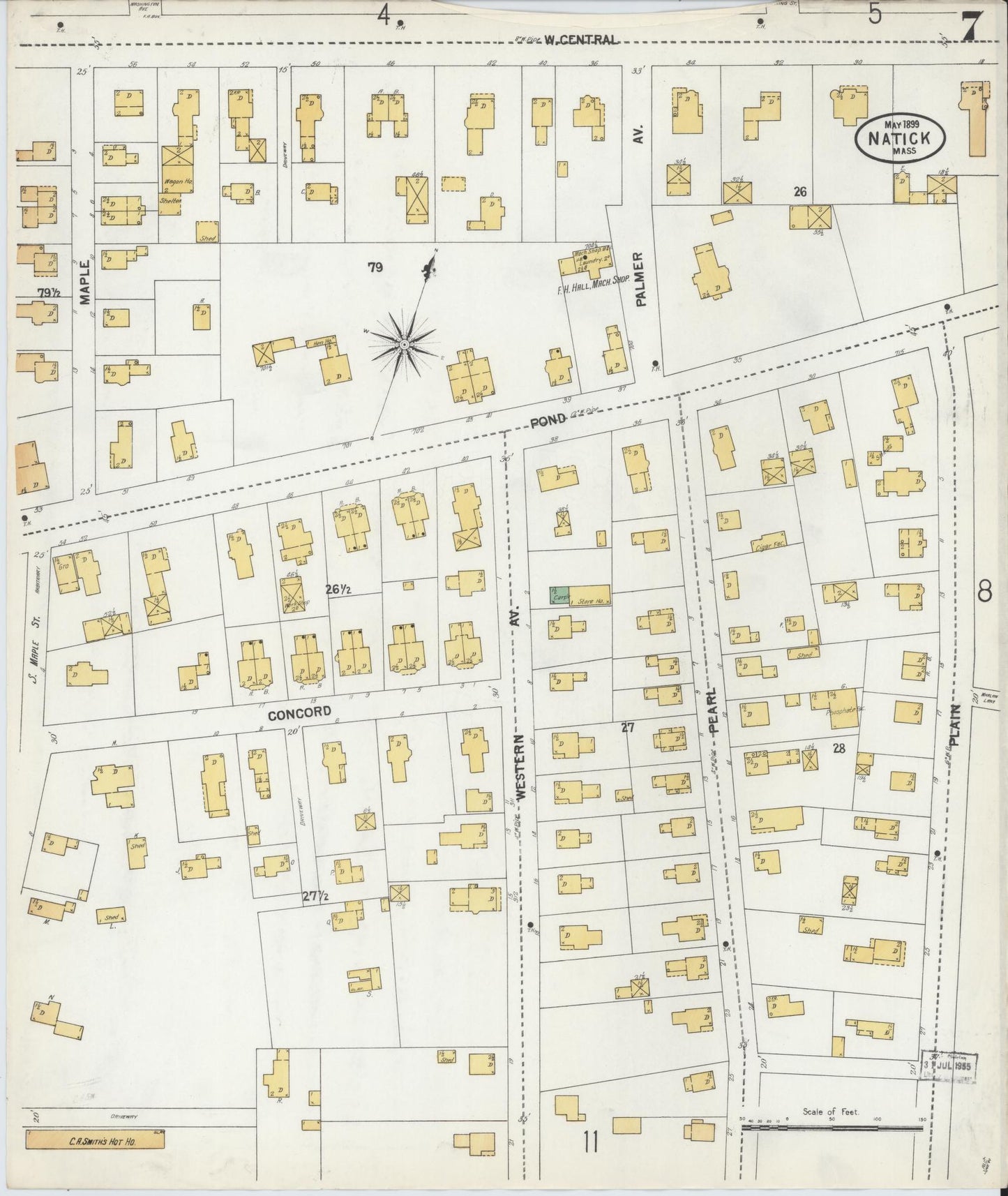 Sanborn Fire Insurance Map from Natick, Middlesex County, Massachusetts (1899), Sheet #0007 - Complete Map Set gallery image, historic Sanborn map, vintage wall art, Massachusetts Massachusetts