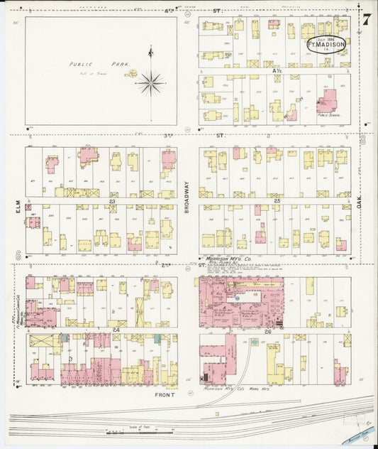 Sanborn Fire Insurance Map from Fort Madison, Lee County, Iowa (1894), Sheet #0007 - Historic Sanborn Fire Insurance Map Print, vintage old map wall art
