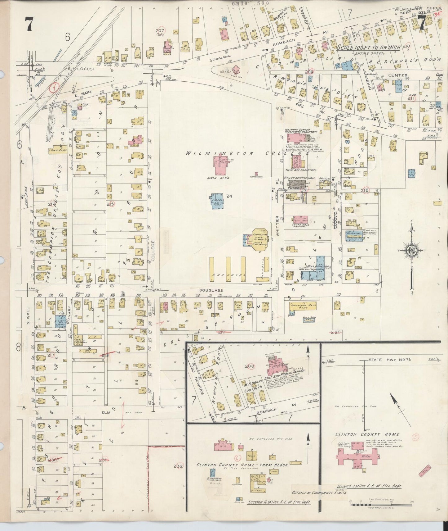 Sanborn Fire Insurance Map from Wilmington, Clinton County, Ohio (1949), Sheet #0007 - Complete Map Set gallery image, historic Sanborn map, vintage wall art, Ohio Ohio
