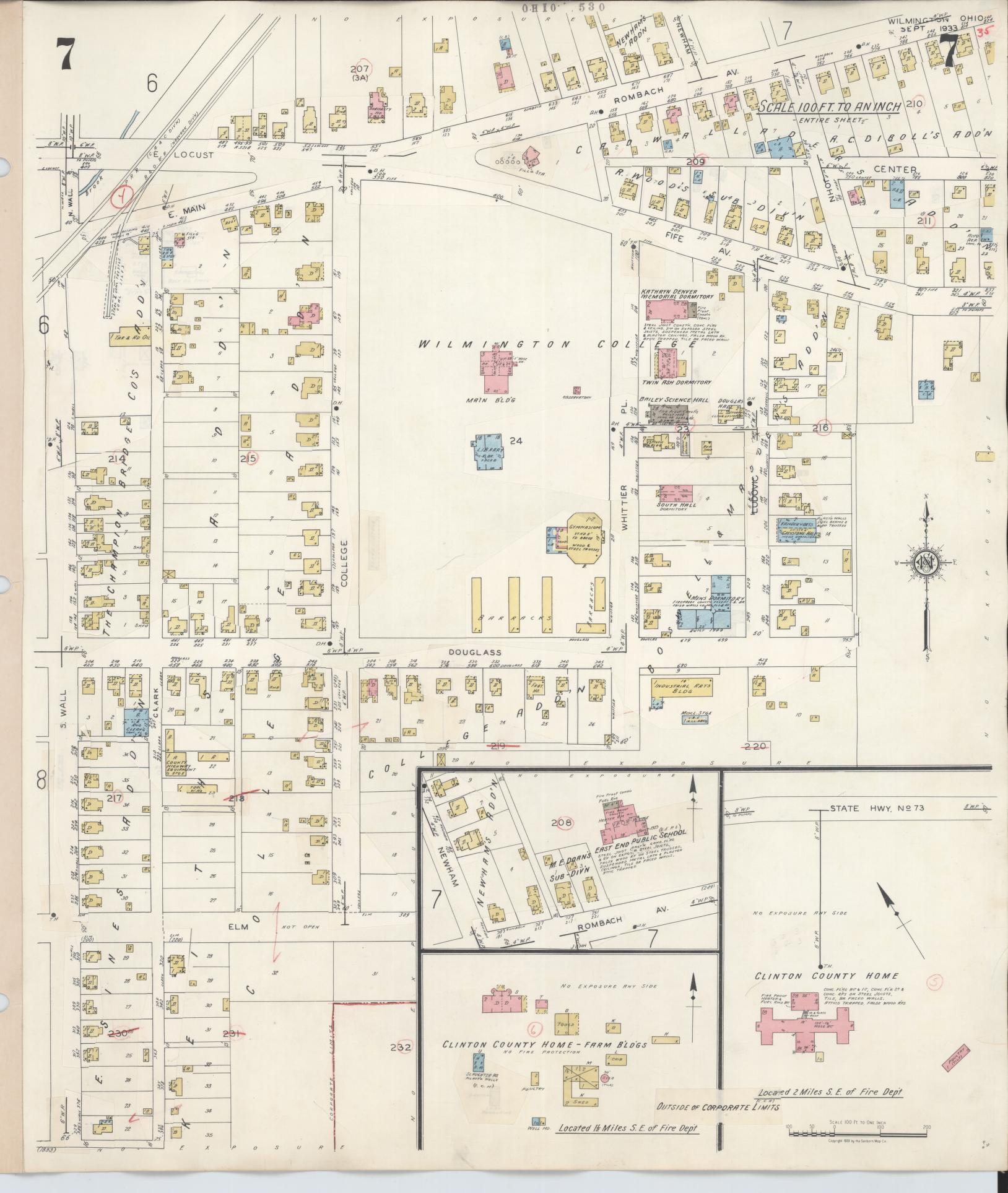 Sanborn Fire Insurance Map from Wilmington, Clinton County, Ohio (1949), Sheet #0007 - Complete Map Set gallery image, historic Sanborn map, vintage wall art, Ohio Ohio