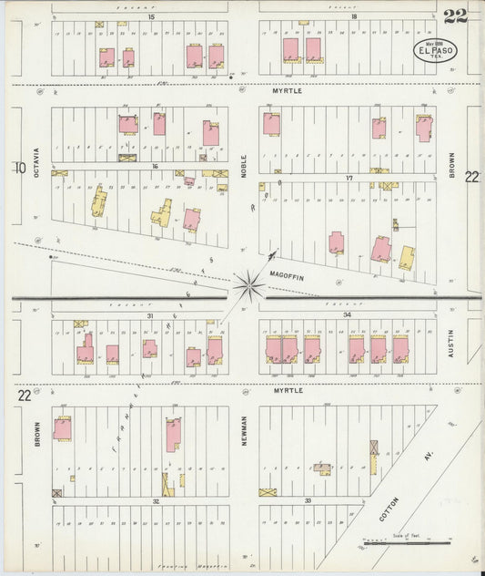 Sanborn Fire Insurance Map from El Paso, El Paso County, Texas (1898), Sheet #0022 - Historic Sanborn Fire Insurance Map Print, vintage old map wall art, antique decor, genealogy gift, Texas Texas map