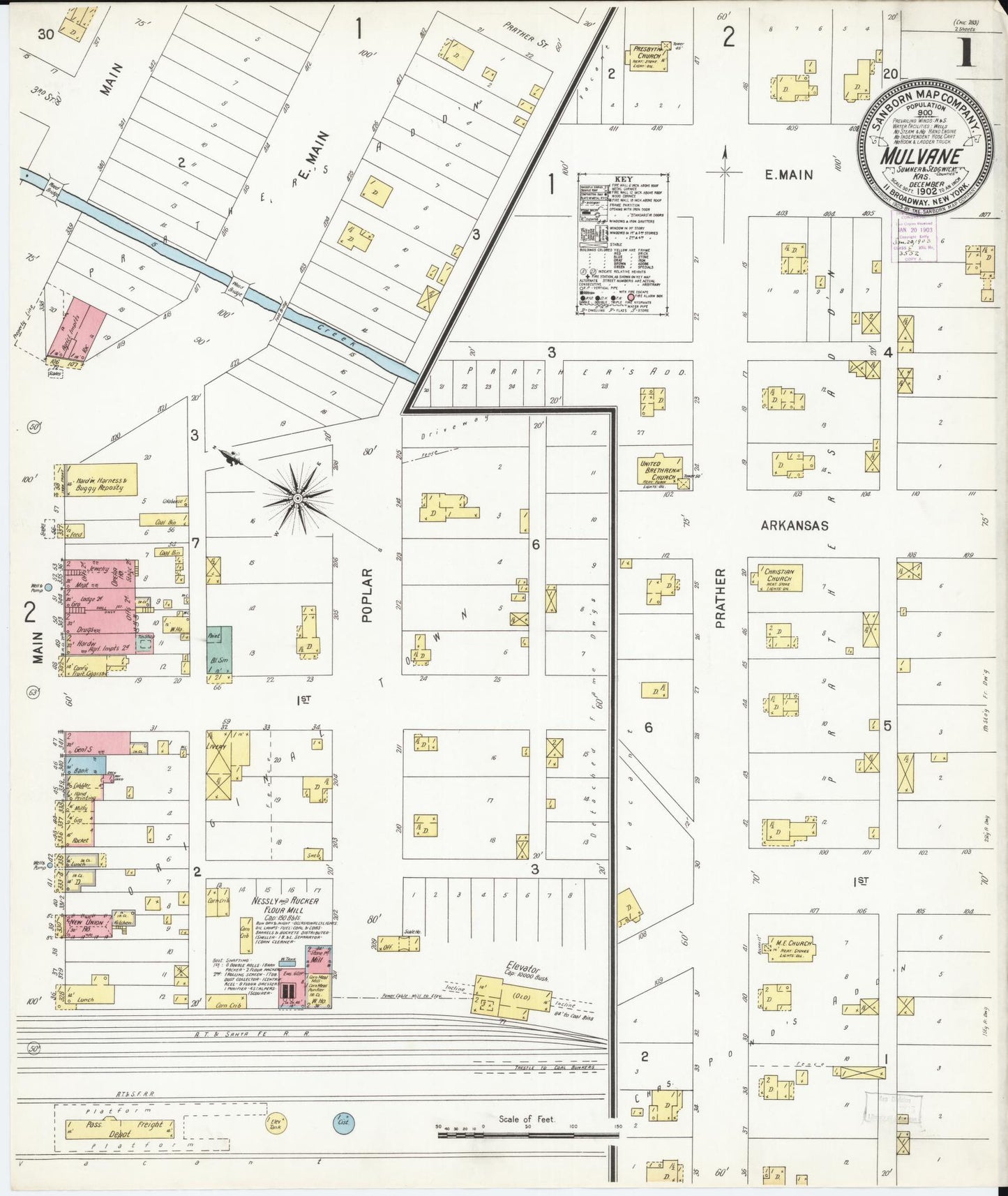 Sanborn Fire Insurance Map from Mulvane, Sumner and Sedgwick Counties, Kansas (1902), Sheet #0001 - Complete Map Set gallery image, historic Sanborn map, vintage wall art, Kansas Kansas