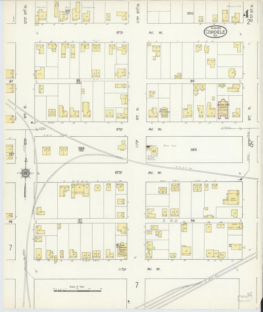 Sanborn Fire Insurance Map from Cordele, Crisp County, Georgia (1913), Sheet #0004 - Historic Sanborn Fire Insurance Map Print, vintage old map wall art, antique decor, genealogy gift, Georgia Georgia map