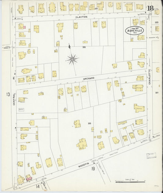 Sanborn Fire Insurance Map from Asheville, Buncombe County, North Carolina (1907), Sheet #0018 - Historic Sanborn Fire Insurance Map Print, vintage old map wall art, antique decor, genealogy gift, North Carolina North Carolina map