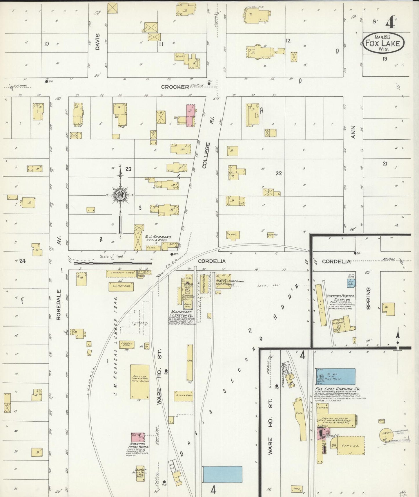 Sanborn Fire Insurance Map from Fox Lake, Dodge County, Wisconsin (1913), Sheet #0004 - Complete Map Set gallery image, historic Sanborn map, vintage wall art, Wisconsin Wisconsin