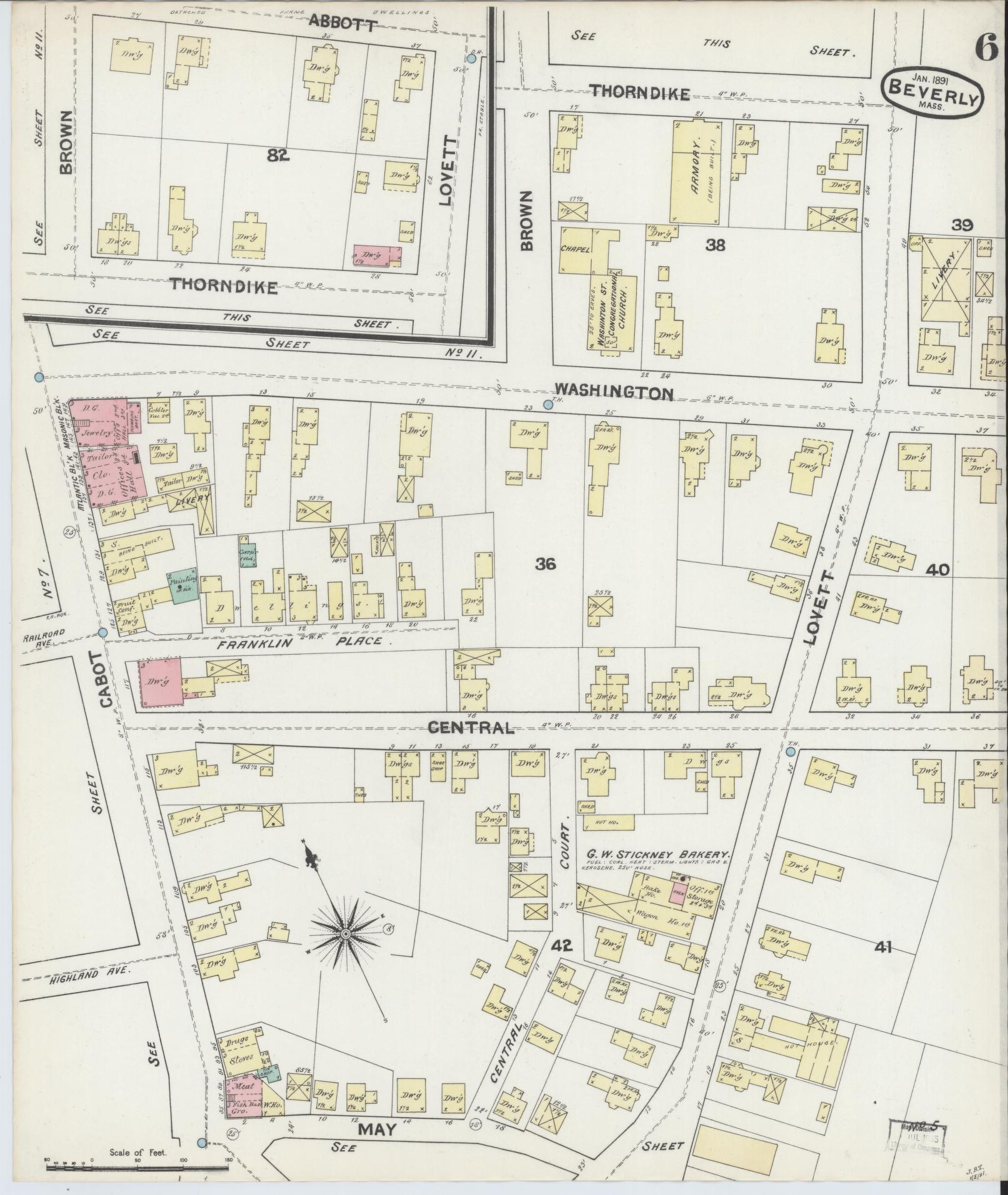 Sanborn Fire Insurance Map from Beverly, Essex County, Massachusetts (1891), Sheet #0006 - Complete Map Set gallery image, historic Sanborn map, vintage wall art, Massachusetts Massachusetts