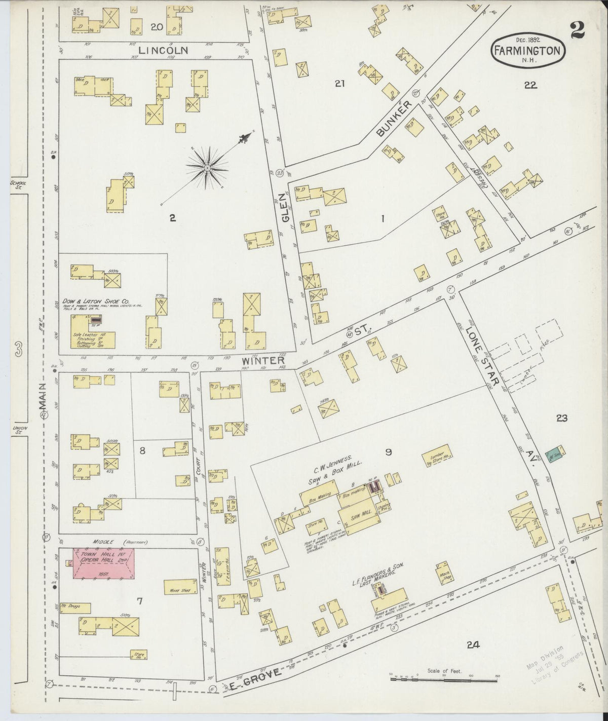 Sanborn Fire Insurance Map from Farmington, Strafford County, New Hampshire (1892), Sheet #0002 - Historic Sanborn Fire Insurance Map Print, vintage old map wall art, antique decor, genealogy gift, New Hampshire New Hampshire map