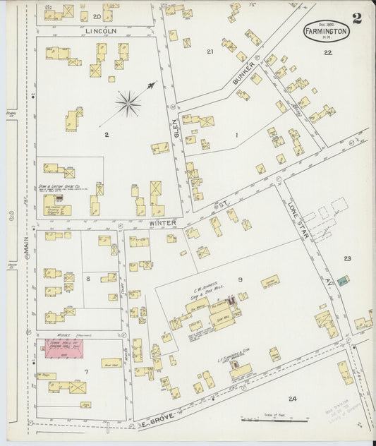 Sanborn Fire Insurance Map from Farmington, Strafford County, New Hampshire (1892), Sheet #0002 - Historic Sanborn Fire Insurance Map Print, vintage old map wall art, antique decor, genealogy gift, New Hampshire New Hampshire map