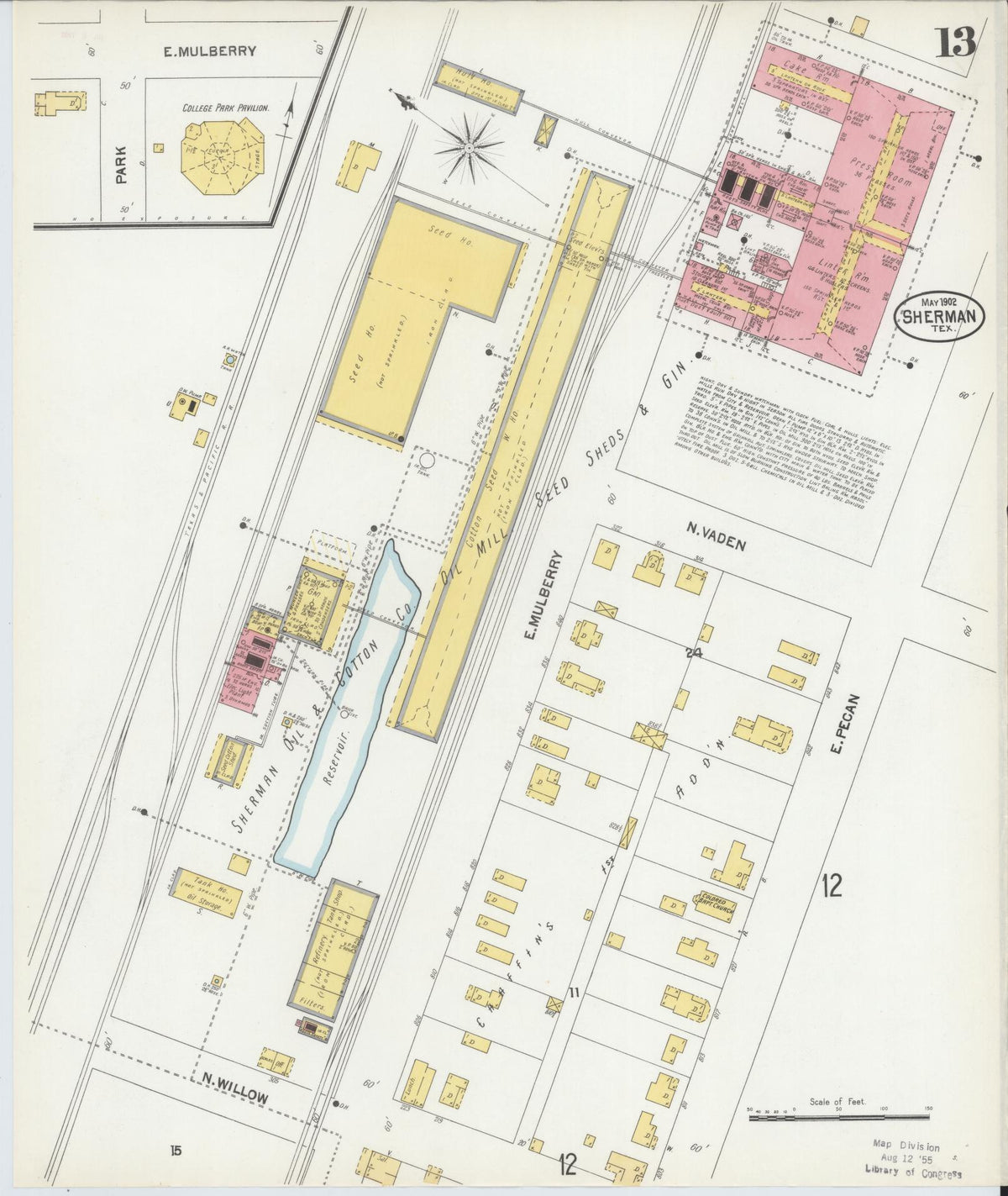 Sanborn Fire Insurance Map from Sherman, Grayson County, Texas (1902), Sheet #0013 - Complete Map Set gallery image, historic Sanborn map, vintage wall art, Texas Texas