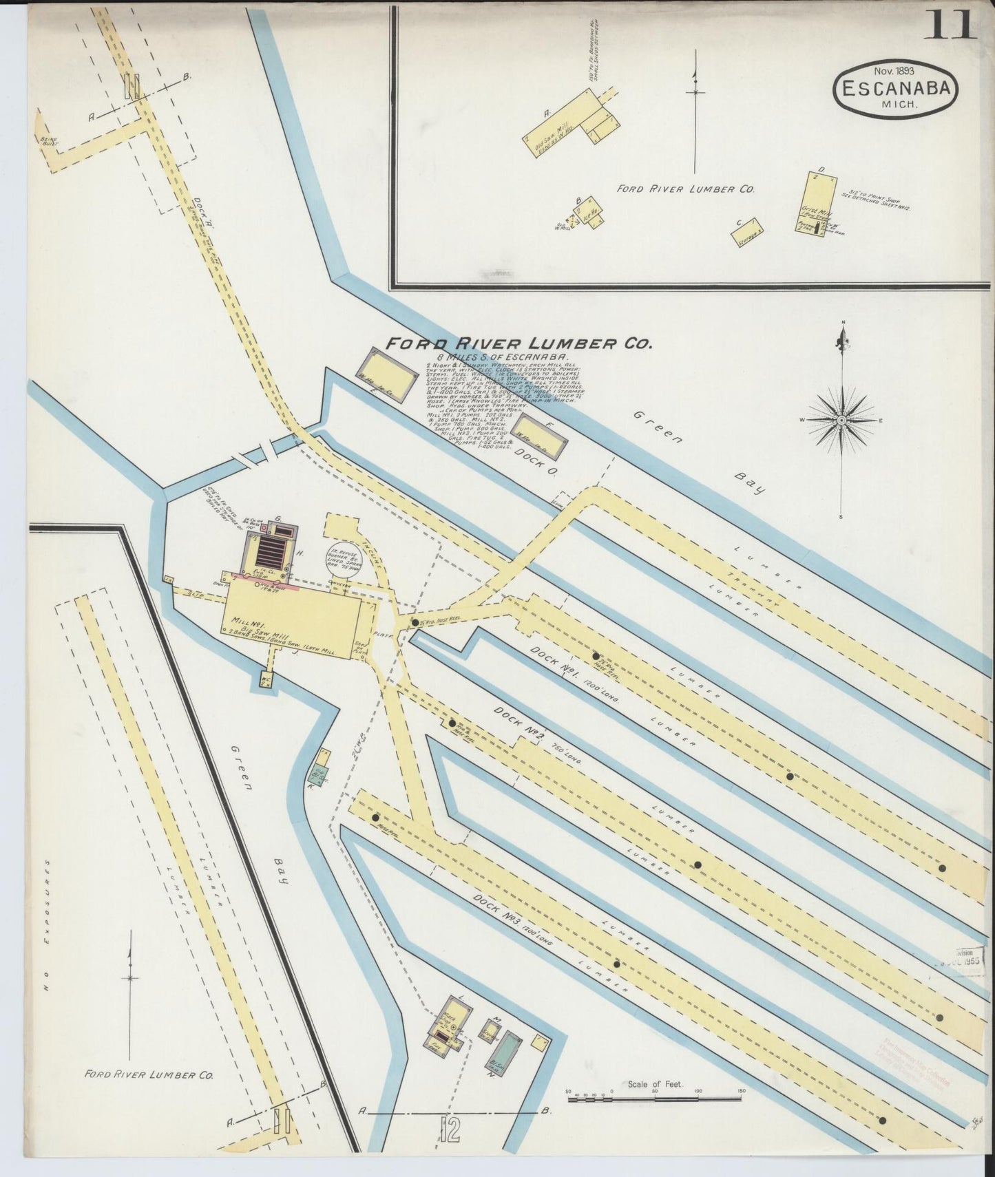 Sanborn Fire Insurance Map from Escanaba, Delta County, Michigan (1893), Sheet #0011 - Complete Map Set gallery image, historic Sanborn map, vintage wall art, Michigan Michigan